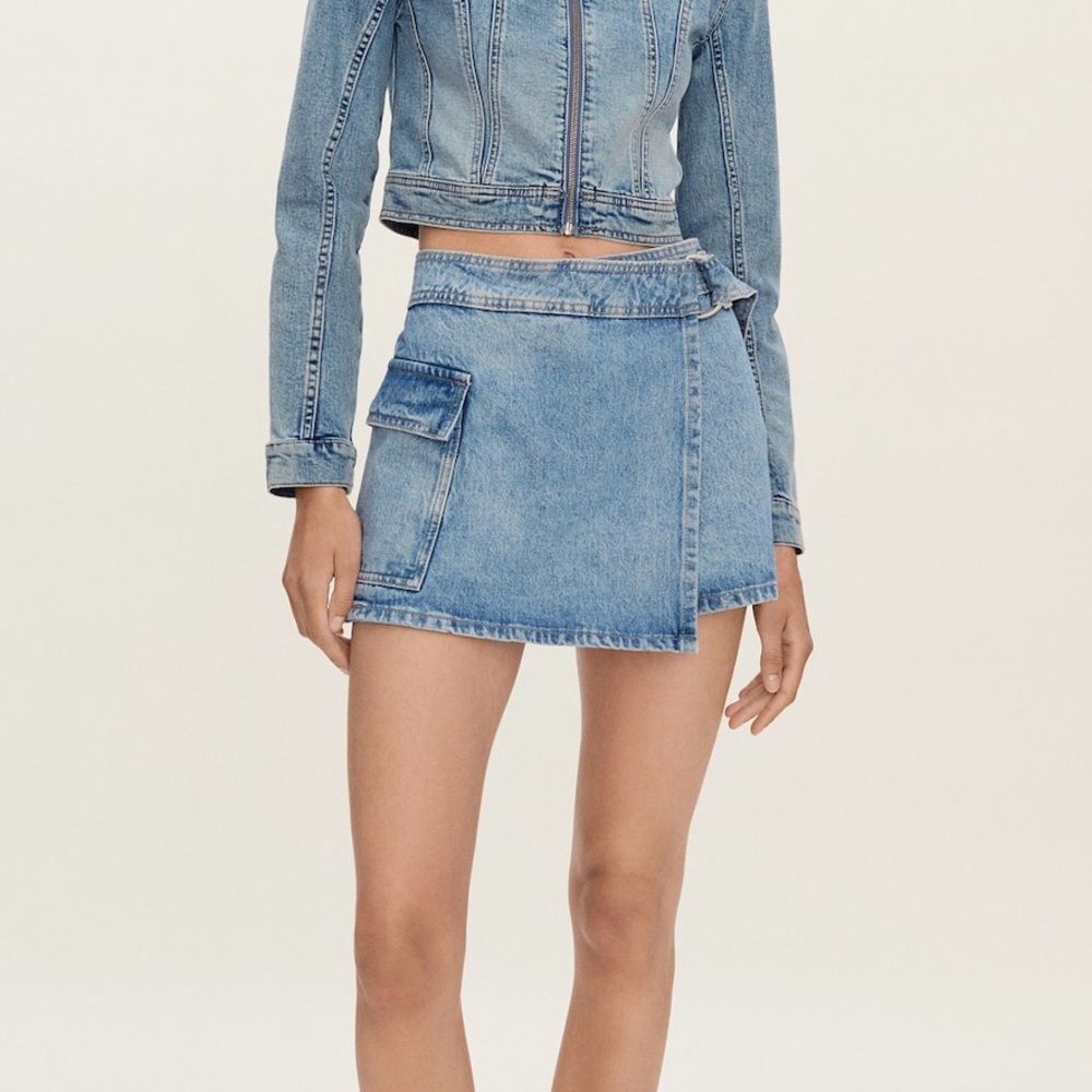 MNG Mango Cotton Denim Belted Cargo Mini Skort Skirt Women’s Size Medium